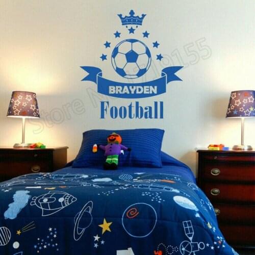 Soccer Football Custom Name Baby Personalized Name Art Wall Sticker Boy Bedroom Crown Star Home Bedroom Special Gift VinylZW385