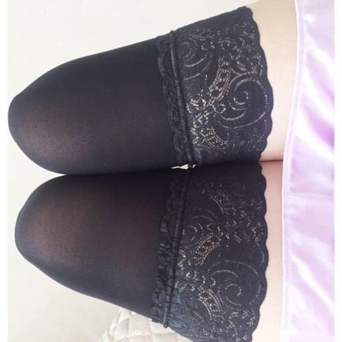 Large Size Thigh High Stockings Women Sexy Lingerie 80D Velvet Lace Top Stockings Medias De Mujer Ladies Long Hosiery