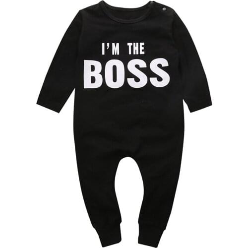 I'M THE BOSS Newborn Baby Boy Girl Long Sleeve Letter Print Cotton Romper Jumpsuit Playsuit Baby Clothes 0-24M