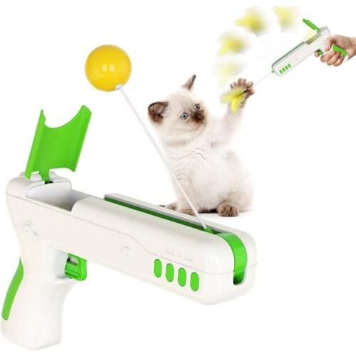 Cat Toys Tease Cat Gun Feathers Kitten Interact With Owner Pet Products Training Wire Cat Ball Cat Product Accessories