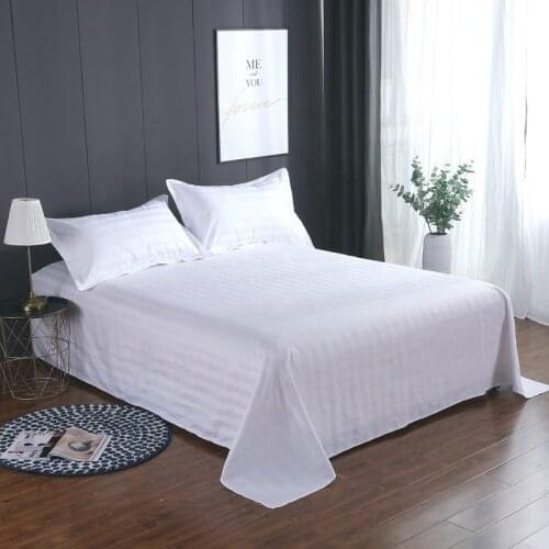 Customized single double queen king white stripe cotton hotel bed sheet flat sheet fitted sheet set from Nantong factory