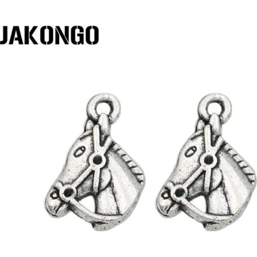 JAKONGO Antique Silver Plated Horse Head Charms Pendant for Jewelry Making Earrings Bracelet Accessories DIY 17x12mm 25PCS/lot