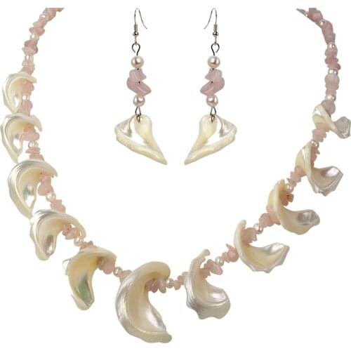 YACQ Mother of Pearl Rose Quartz 925 Sterling Silver Choker Necklace Dangle Drop Earrings Jewelry Sets for Women Mom Girls