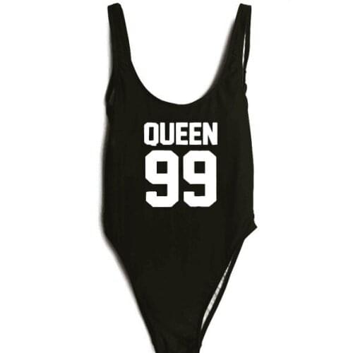 QUEEN 99 Jumpsuits Rompers Swimwear Womens Sexy Bodysuit Bathing Suit Funny Letter Print bathing suit High Cut bodysuits