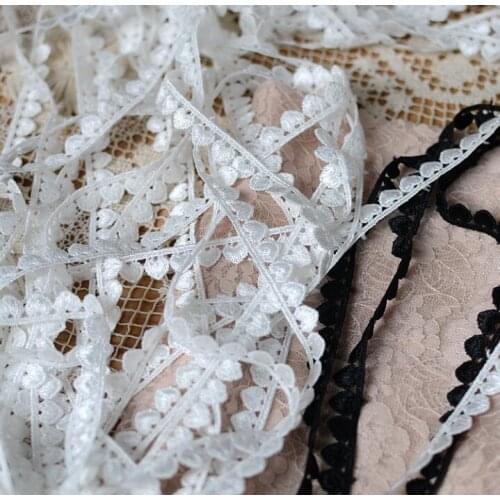 15 Yards/lot 1cm Hot Sale New White Black Embroidered Lace Trim Applique Cord High End Heart Lace Fabric Sewing Accessories