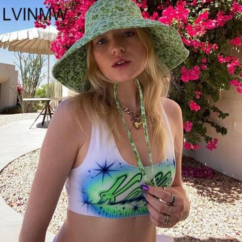 LVINMW Square Collar Letter Printed Casual Basic Short Tops Sleeveless Chic Elastic Slim Women Crop Top Daily Girls Summer Tank