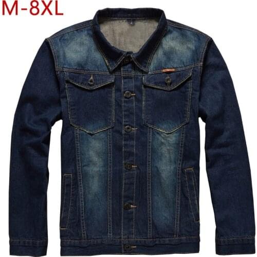 M-8XL Plus Size Men Jeans Jacket Autumn Casual Vintage Denim Jacket Slim Fit Fashion Cowboy Solid Cotton Bomber Jacket 3ZWJ10