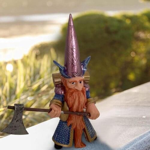 Mini Resin Gnome Figure Sculpture Bearded Warrior Guard Decor Holding An Axe Novel Charming Strong Color-fast Garden Decoration