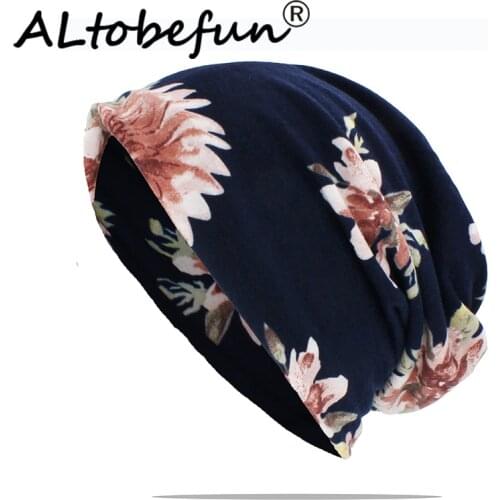 ALTOBEFUN Women Multifunction Autumn Hat Floral Teenager Girl Adult Men Thin Scarf Skullies Beanies Winter Vintage Cap AHT164