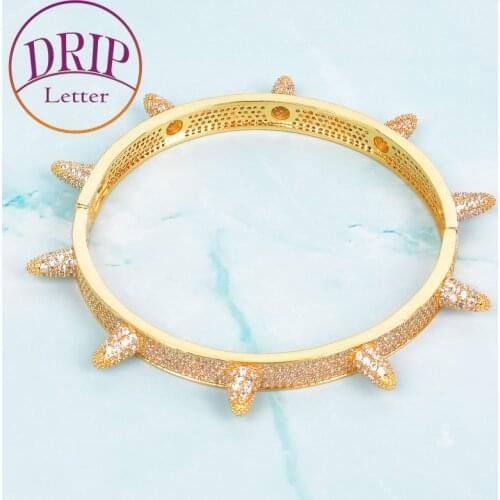 7mm Spiked Bracelet Mens Hip Hop Gold Color Chain Zircon Copper Link Fashion Rock Jewelry 30CM