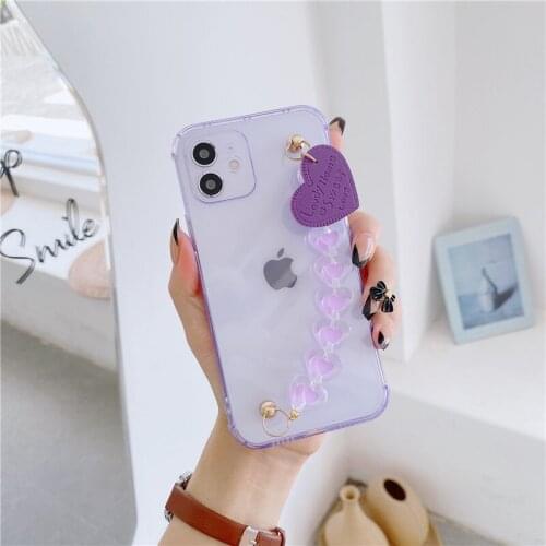 Love Heart Bracelet Hand Holder Cover for IPhone 12 11 Pro Max Soft Candy TPU Phone Cases for Iphone 8 Plus 7 XR XS X SE2 Capa
