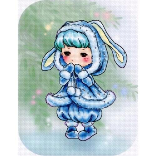 DD Counted Cross Stitch Kit Fan blowing a fan Handmade Needlework For Embroidery 14ct Cross Stitch Blue Rabbit Elf