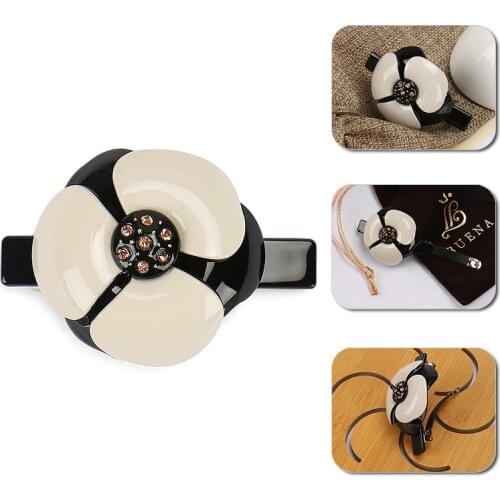 Small Size Camellia Acetate Hair Barrette With Rhinestone Crystal Hair Clips Sor Girls