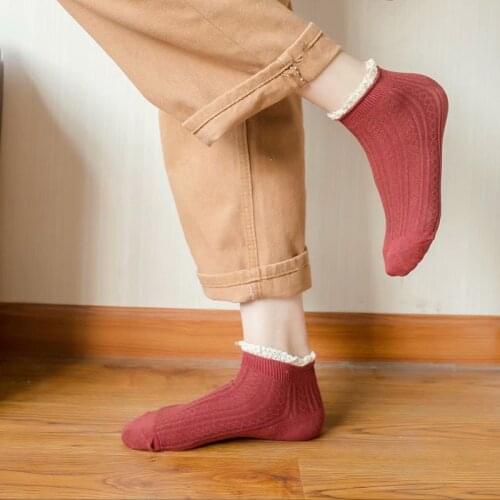 Sports Socks Women Cycling Tennis Yoga Floral Edge Lace Ruffles Soft Solid Color Spring Summer Cute Soft Sexy Cotton Socks