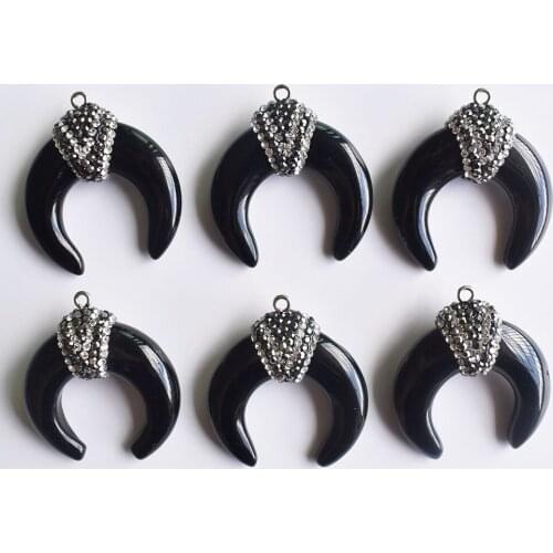 2020 new Fashion high quality natural black onyx ox horn shape pendants for jewelry making 6pcs/lot Wholesale free shipping