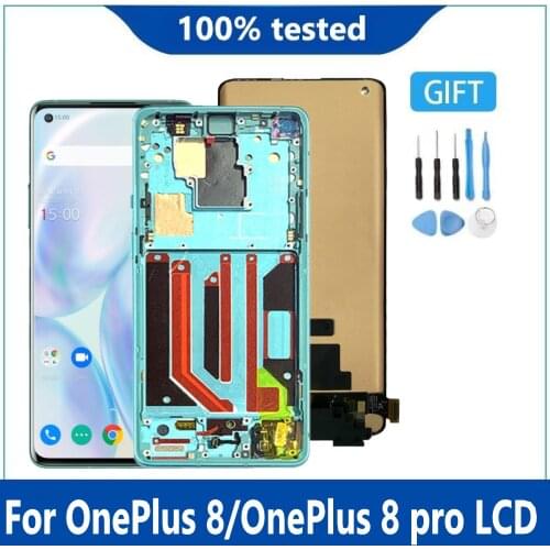 Original AMOLED Display For OnePlus Eight LCD Touch Screen Digitizer Assembly For OnePlus 8 Pro Screen Replacement With frame