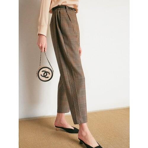 Fall 2019 vintage plaid worsted wool pants women