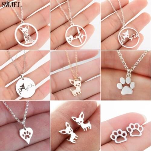 SMJEL Hollow Pet Paw Footprint Necklaces Cute Chihuahua Dog Heart Puppy Memorial Charm Necklace Woman Animal Lover Gifts 2019