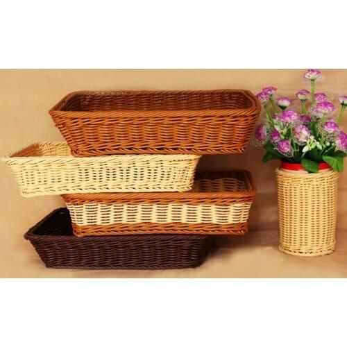 Hand-Woven Rattan Storage Tray Storage Basket Versatile Tasteless Eco-friendly Rattan Rectangular Picnic Basket for Supermarket