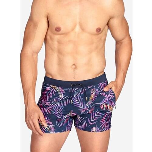 Beach Shorts European American Fashion Low Waisted Print Swimming Trunks Mens Side Pockets Boxer Swimming Trunks Summer Surfing