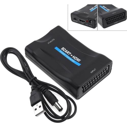 Portable Scart to HDMI Converter Adapter Female to Female 1080P 720P with DC5V Power Supply for Projector Monitor Display