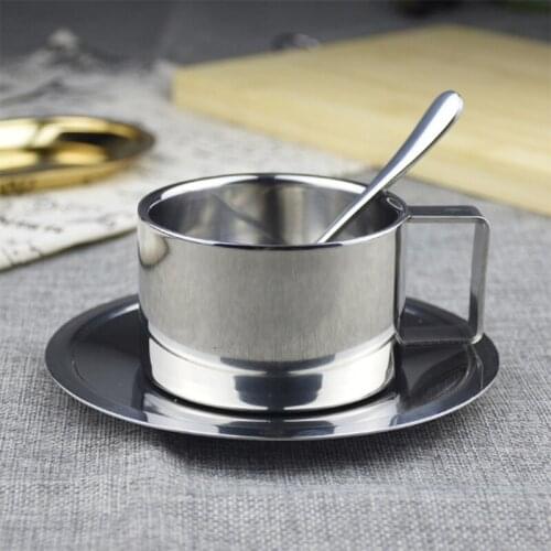 Manufacturer Sells European 304 Stainless Steel Coffee Cup Set Double-layer Insulation Office Cup Laser Three-piece Set