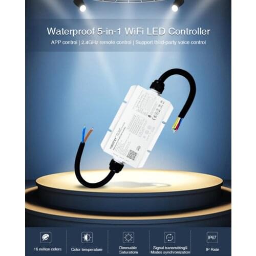 Miboxer LS2-WP WL5-WP Waterproof 5-in-1 WiFi LED Controller 2.4GHz Remote Control For Single Color CCT RGB RGBW RGB+CCT Strip