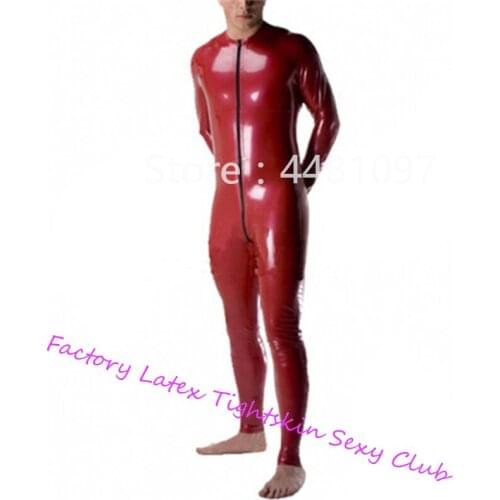 Sexy red latex bodysuit for men fetish rubber erotic costumes males' jumpsuit catsuit Plug size Jumpsuit Customize lingerie