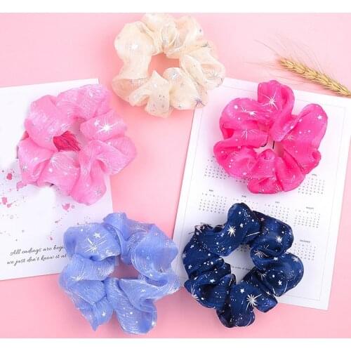 Sweet Shiny Star Korea Chiffon Hair Scrunchies Elastic Rubber Hair Bands Ponytail Hair Ties Organza Hair Rope Hair Accessories