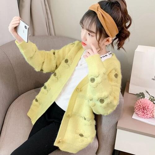 Girl Sweater Children Cardigan Autumn Spring Coat Single Breasted V-Neck Kids Knitwear Clothes 3 to12 yeats old HPY114