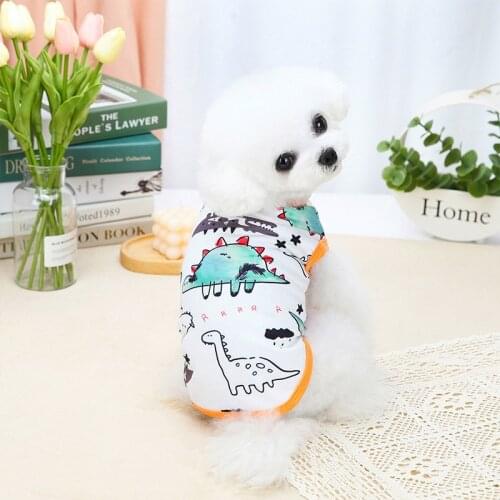 Spring Summer Pet Clothing New Dinosaur Red Apple Pattern Print White Comfortable Vest Chihuahua Poodle Clothes For Small Dogs