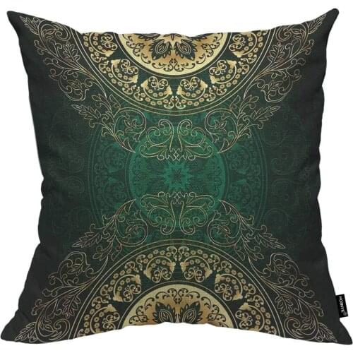 Vintage Floral Background Cotton Linen Throw Pillow Case Luxury Green Gold Pillow Cushion Covers Home Sofa Decorative