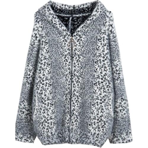 Jumper Mink Full Zipper Limited Thick Cardigan Womens Sweater New Lazy Wind Loose Imitation Velvet Leopard Knit Women