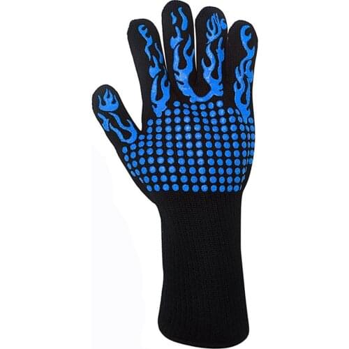 High Temperature Resistance 350-800 Degrees BBQ Heat Insulation Flame Retardant Gloves Blue Flame Pattern