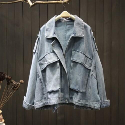 Spring Autumn Harajuku Vintage Denim Jacket Womans 2021 New Korean Fashion Loose Wild Casual Long Sleeve Jeans Coat Female Tops