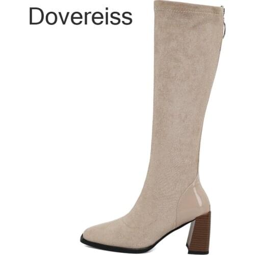 Winter Woman New Fashion New Consice Shoes Square Head Zipper Pure Color Burgundy Block Heels Knee High Boots 34-43