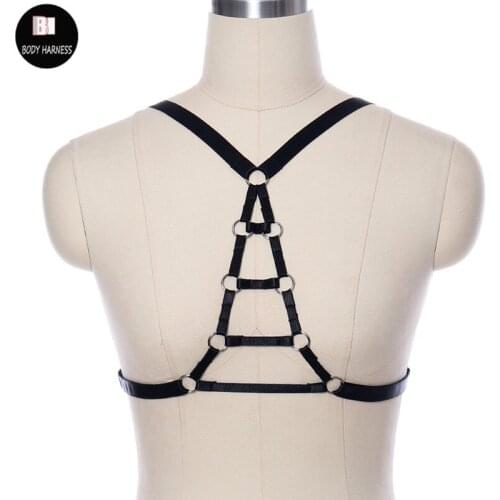 Gothic Triangle Women Black Body Harness Belt Pole Dance Crop Top Cage Bra Fetish Rave Bondage Harness Bra Sexy Body Cage