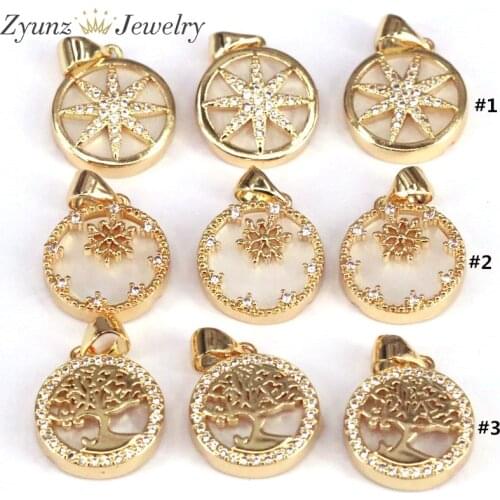 10PCS, CZ Micro Pave Mother of Pearl Pearl Chrms, Crystal Zirconia Tree / Star Pendant