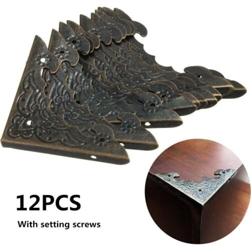 12pcs Antique Brass Jewelry Gift Box Wooden Corner Protector Guard For Home Decorative Corners Brackets Box Angle Protect Cover