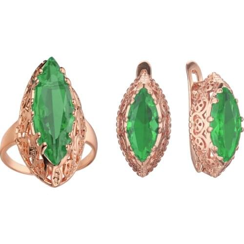 2021 Luxury Big Green Stone Ring Jewelry Set Bohemia Women Fashion Jewelry Accessories Lady Gift