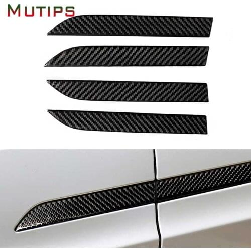Mutips Car Outer Door Handle Trim Cover 4 PCS Strip Carbon Fiber Stickers Accessories Decoration For Tesla Model X 2014-2020