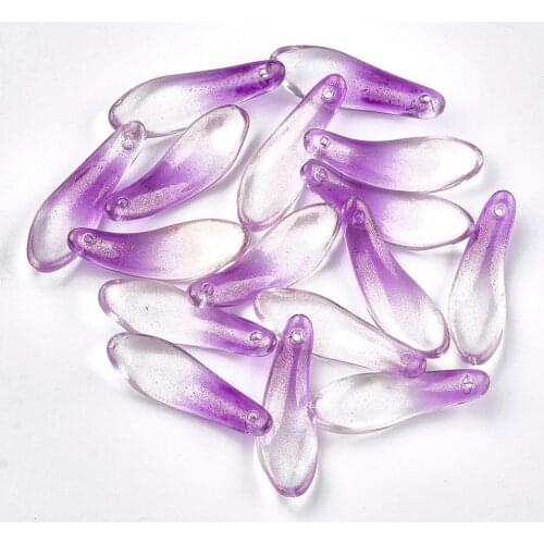 50Pcs Spray Painted Glass Pendants Leaf Earring Charms with Glitter Powder For DIY Jewelry Bracelet Necklace Making 26x8.5x3.5mm