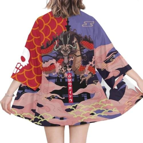 Anime One Piece Monkey D Luffy Cosplay Costume Portgas D Ace Printed Kimono Four Emperor Edward Newgate Kaido Logo Jacket Cloak