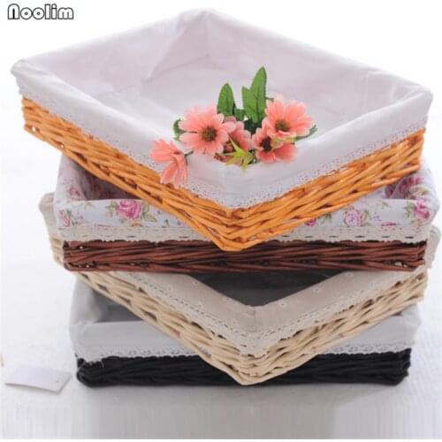 NOOLIM Large Portable Bamboo Weaving Storage Basket Rose Rattan Storage Box For Cosmetics Tea Picnic Basket Organizer Handiwork