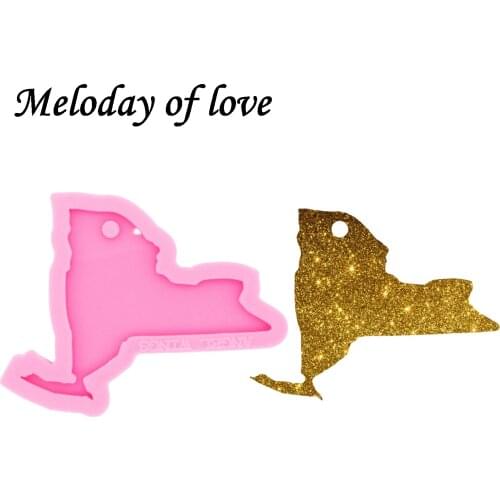 Glossy American New York State Map Keychain Epoxy Resin Molds Jewelry Making Custom Silicone Mould DY0230