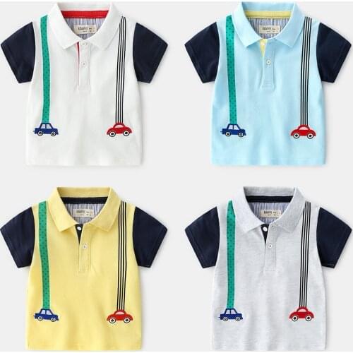 Summer Boys Polo Shirt Cartoon Car Short Sleeve Polo Shirt For Boy Lapel Solid Tops Cotton Shirt For Kids
