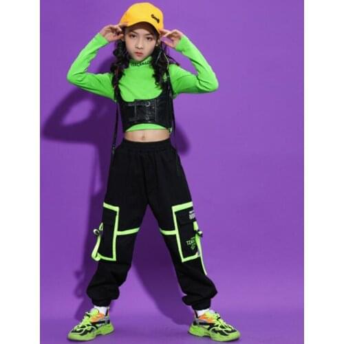 Kds Hip Hop Clothing Outfits Crop Top Sweatshirt Top Streetwear Tactical Cargo Pants for Girls Jazz Dance Costume Clothes