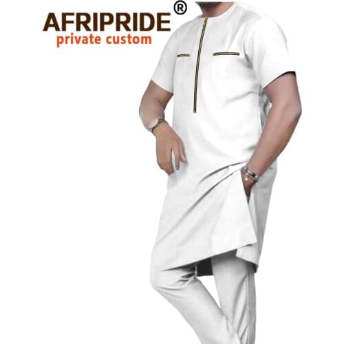 Tracksuit Men African Clothing Dashiki Tops and Pants 2 Piece Set Ankara Attire O-Neck Short Sleeve Plus Size Casual A2016056