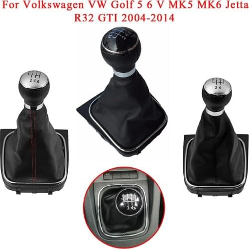 For Volkswagen VW Golf 5 6 V MK5 MK6 Jetta R32 GTI 2004-2014 5/6 Speed Car Stick Gear Level Shift Knob Leather Dustproof Cove