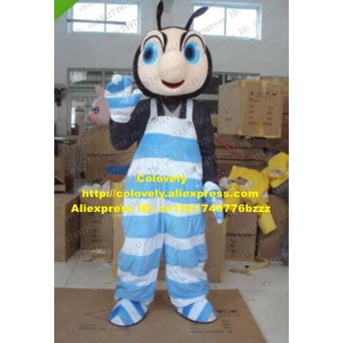 Cute Blue Black Bee Honeybee Mascot Costume Mascotte Apidae Fly Mosca With Long Blue White Stripes Overalls No.929 Free Ship